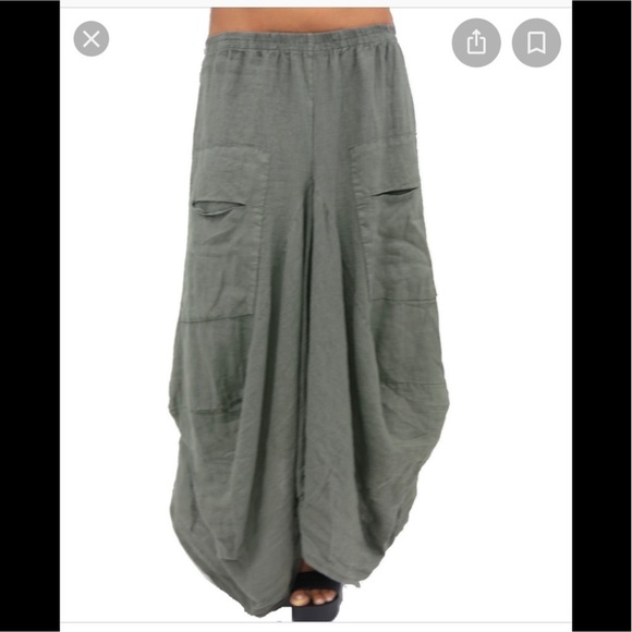 Tempo Paris Linen Skirt Washed Olive Green Sz M Italy Made Boho Lagenlook - Picture 3 of 15